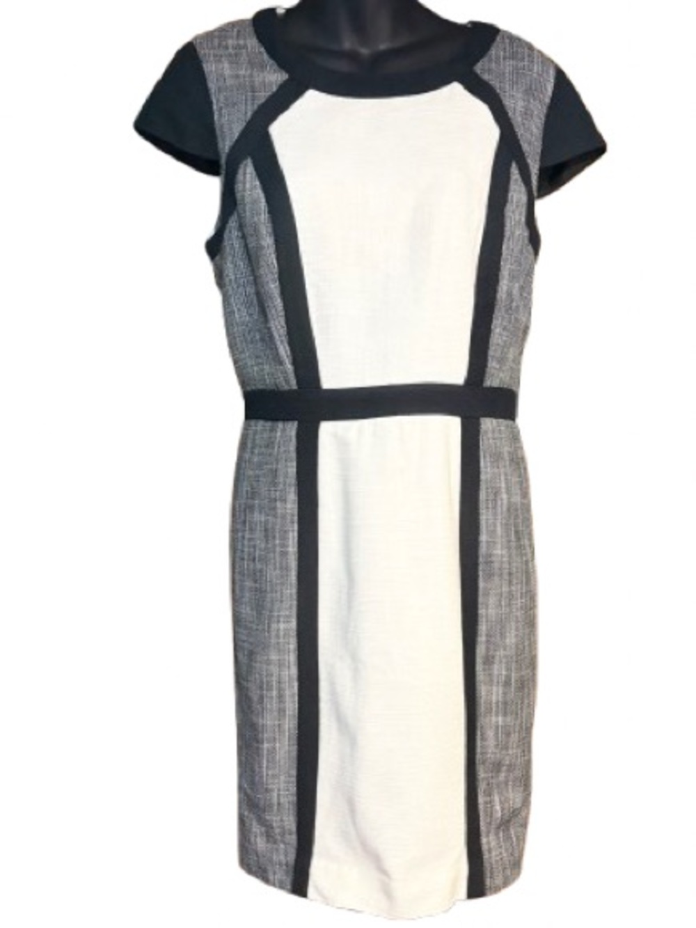 Calvin Klein Colorblock Sheath Dress career black white size 10 - Picture 3 of 11